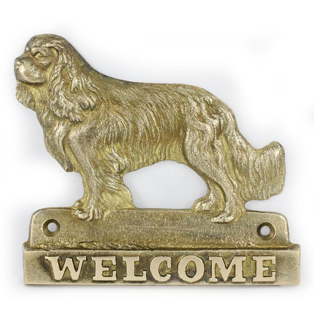 Cavalier King Charles Spaniel - a Door Sign with a Dog, a Brass Welcome Plaque, a Unique Sign with the Inscription Welcome from the Art-Dog Brand