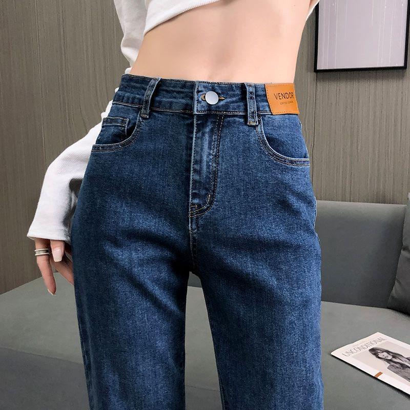 High-waisted straight jeans women's velvet autumn and winter, new slim-fitting and thin loose pipe pants