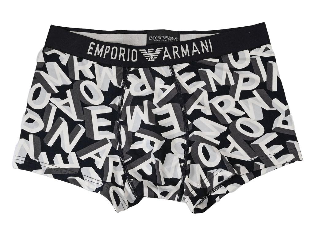 Emporio Armani Men's Boxer Briefs with Logo Print, Size M, White and Black, EM000232, AF10794, FC110, Made in Italy [Parallel Import]