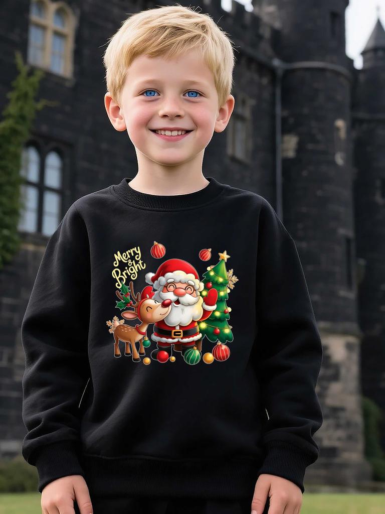 Weihnachtspullover mit Weihnachtsmann & Rentieren - Warmes, dehnbares Langarm-Rundhals-Pullover, Lässiger Winterpullover für Weihnachtsfeier-Outfit,