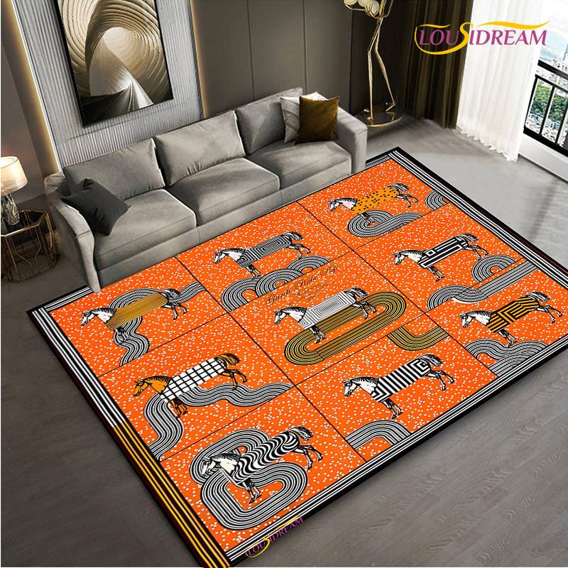 Fashion Ethnic Frame Carpet Horse Home Decor Rectangle Room Rug Black Green Orange Living Room Bedroom Bedside Floor Table Mat