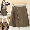 Plus Size Women's Irregular Pleated A-line Skirt with High Waist and Elastic Back - Spring/Autumn