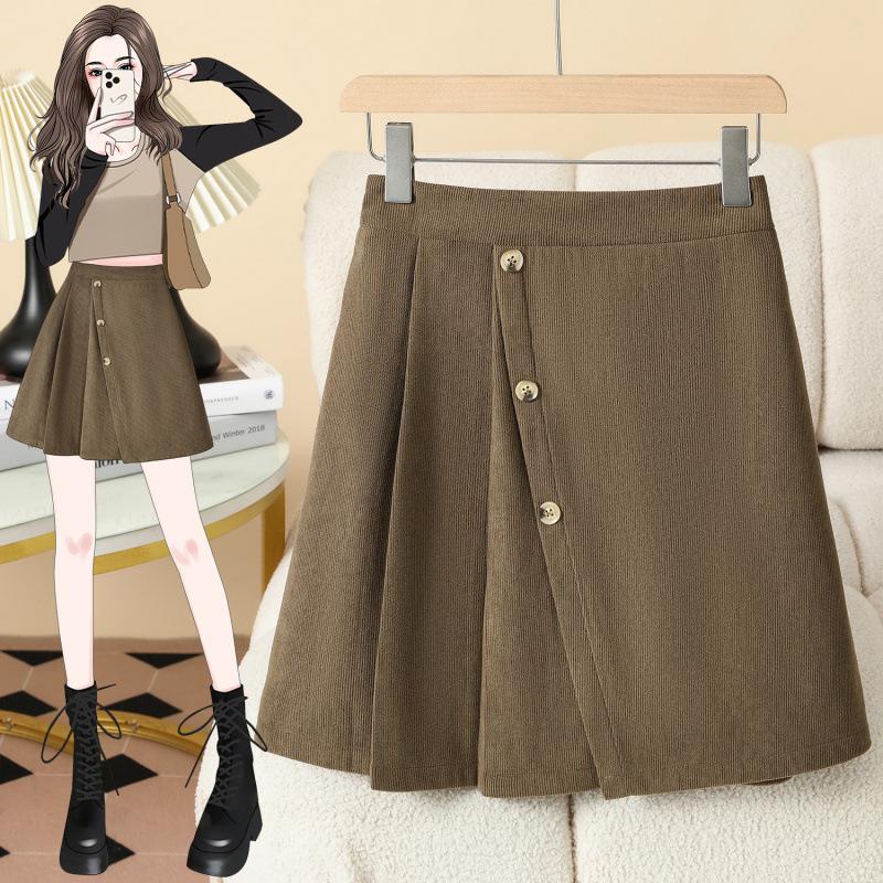 

Plus Size Women s Irregular Pleated A-line Skirt with High Waist and Elastic Back - Spring/Autumn 3XL