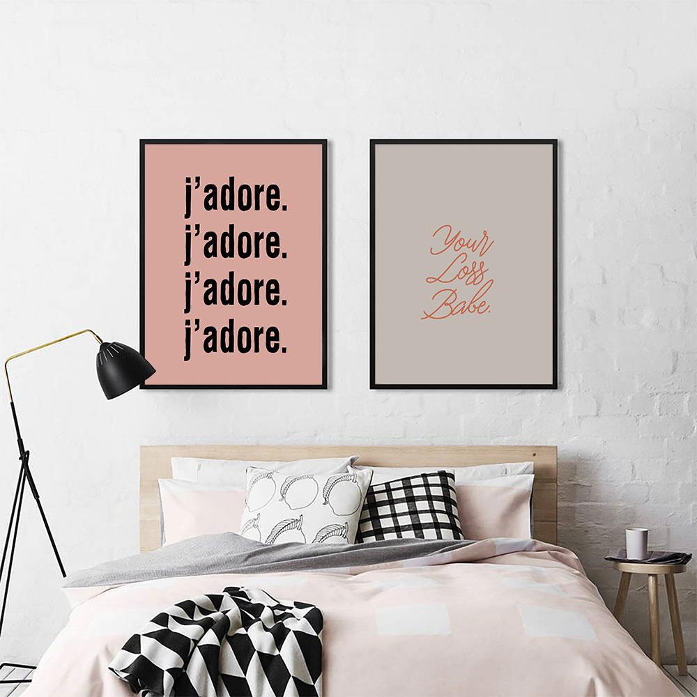 YOUR LOSS BABE Boho Femme Poster Quote Scandi Art Print J'ADORE Canvas Painting Modern Statement Wall Picture Bedroom Home Decor