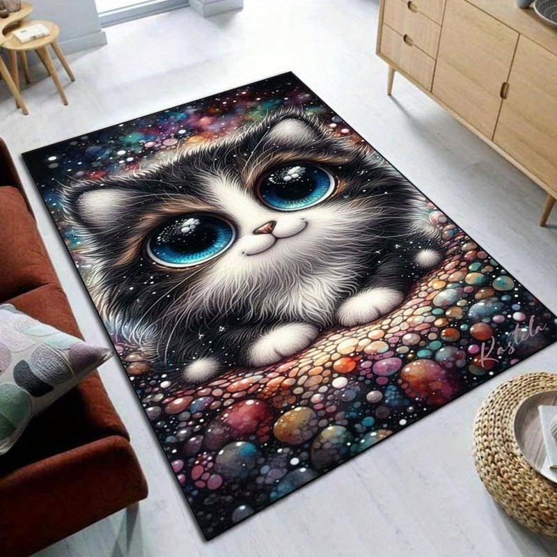 Galaxy Cat Rug for Cozy Bedrooms - Space Inspired Animal Design Carpets Anti slip carpet can be machine washed