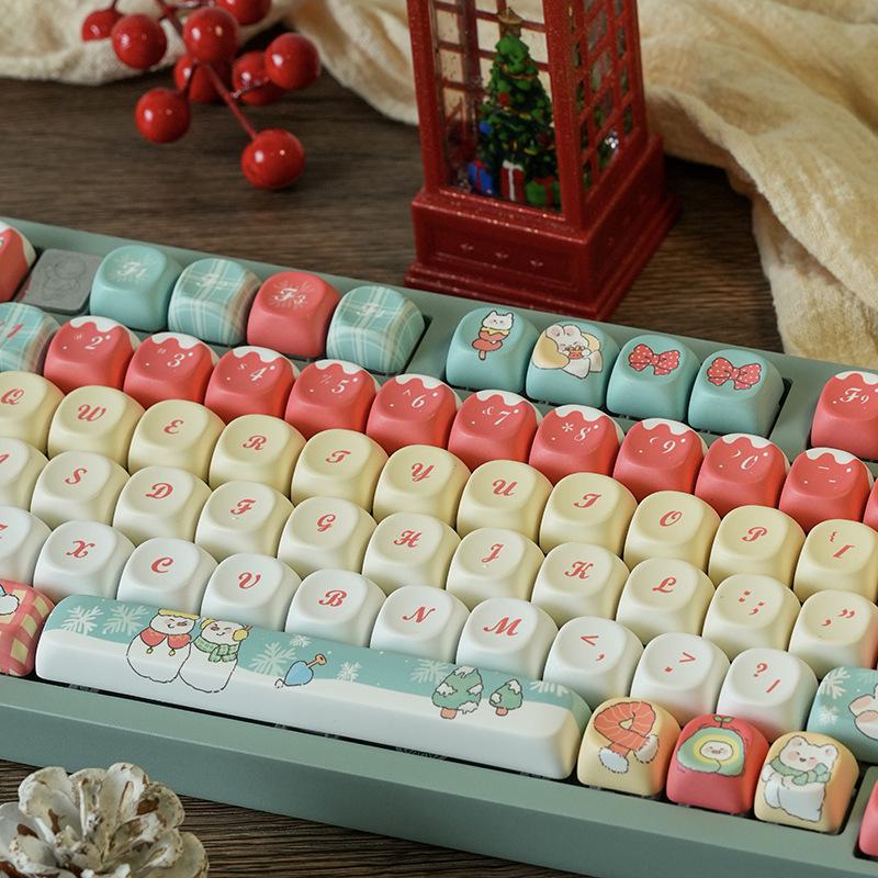 MOA New Year Snowflake Themed PBT Keycaps - Dye-Sublimation Mechanical Keyboard Gift Set, USB Compatible.