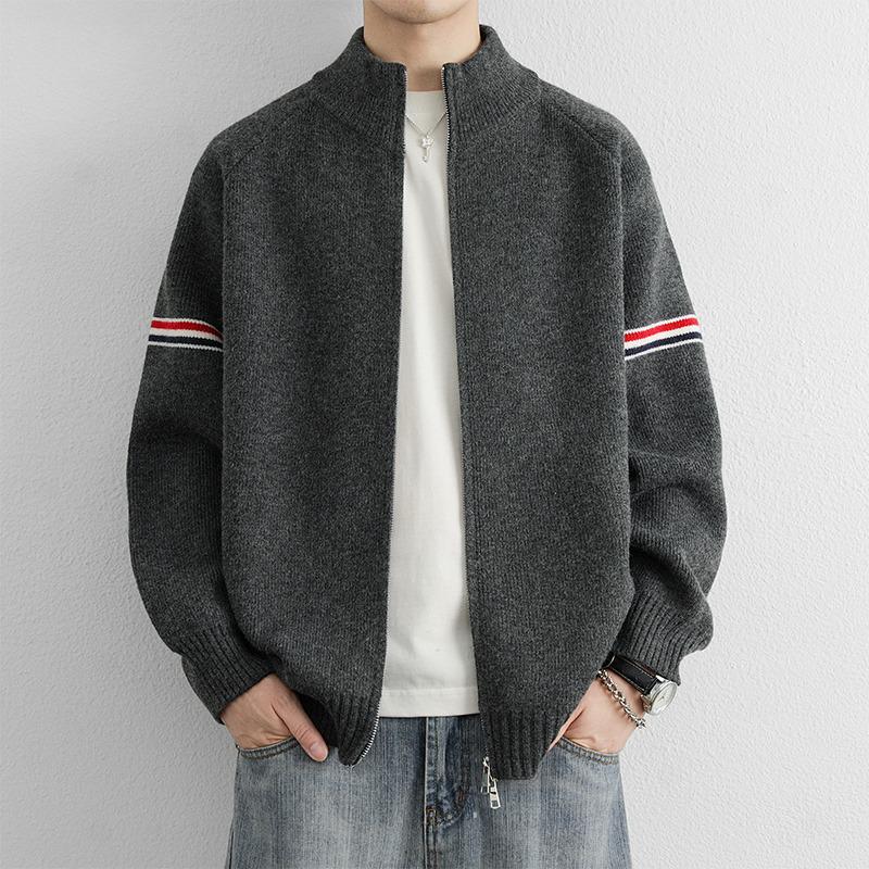 

Men s Trendy Striped Color Block Cardigan - Versatile Casual Knitwear, Long Sleeve Fashion Outerwear 2XL сірий колір