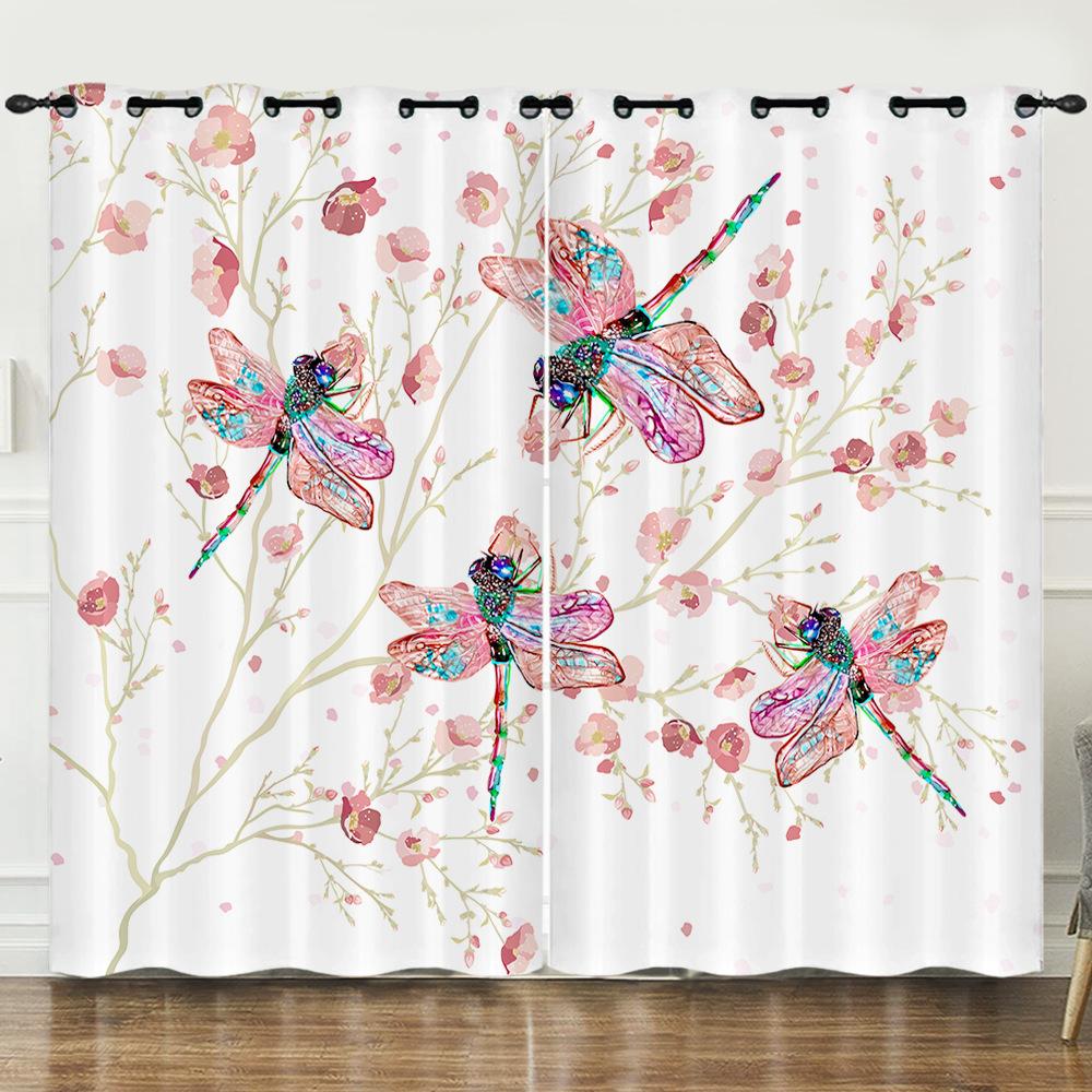 Curtain Insect Dragonfly 3D Digital Printing Blackout Curtain Punching