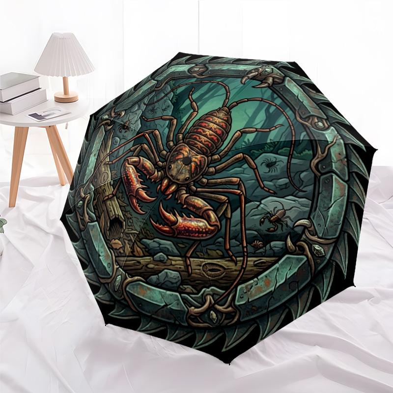 Mechanical Crab Emblem pattern umbrella, portable and foldable design, 8 ribs, a casual accessory for Halloween, Christmas, and birthday gifts.
