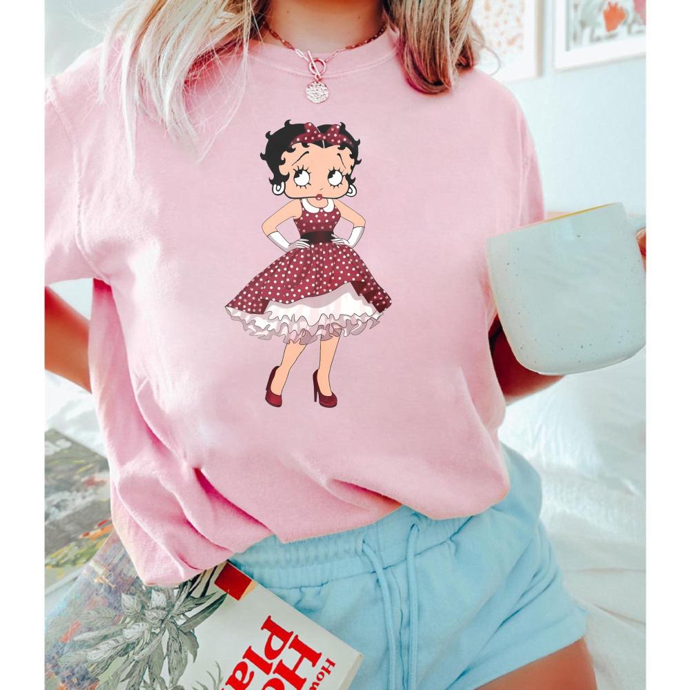 Vintage Betty Boop Cartoon Theme Graphic TShirt Classic Retro Girl Women Cotton Short Sleeve Betty Boop Lover Gift Clothing
