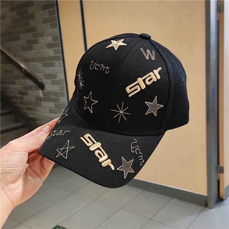 

Hard top hat letter embroidery pentagram star shape baseball cap black cap wide brim simple fashion Adjustable (54-59cm) чёрный