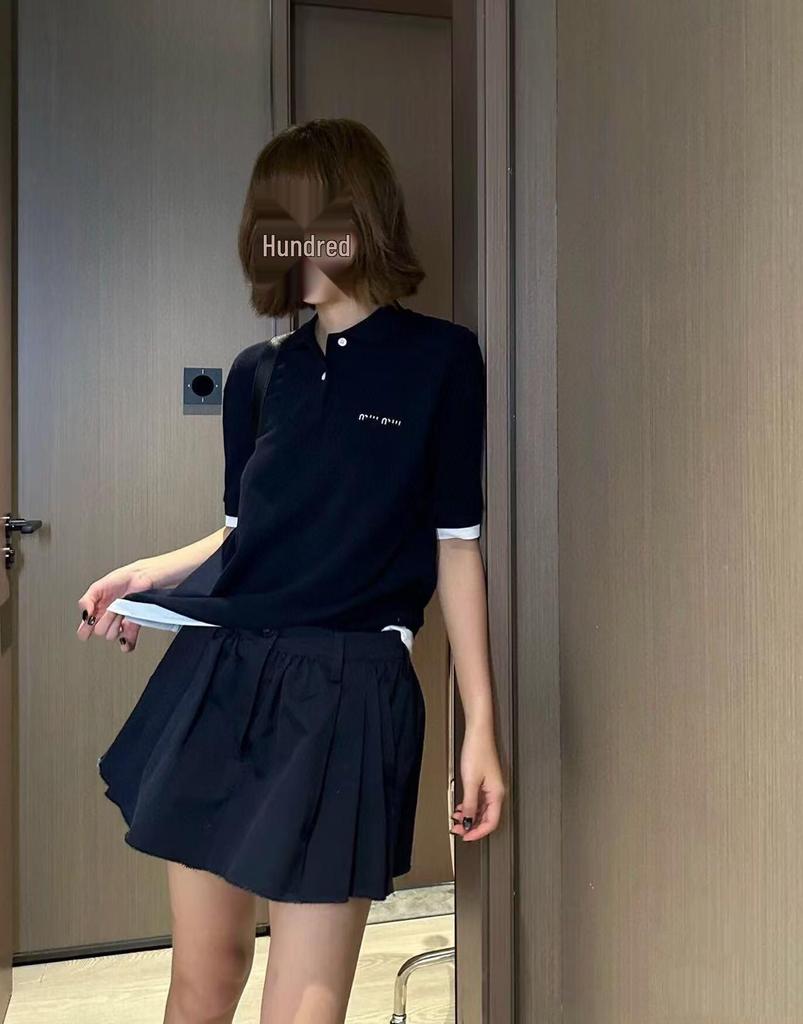 Miu Style Unisex Colorblock Poloshirt mit kurzen Ärmeln und Zwei-Knopf-Design