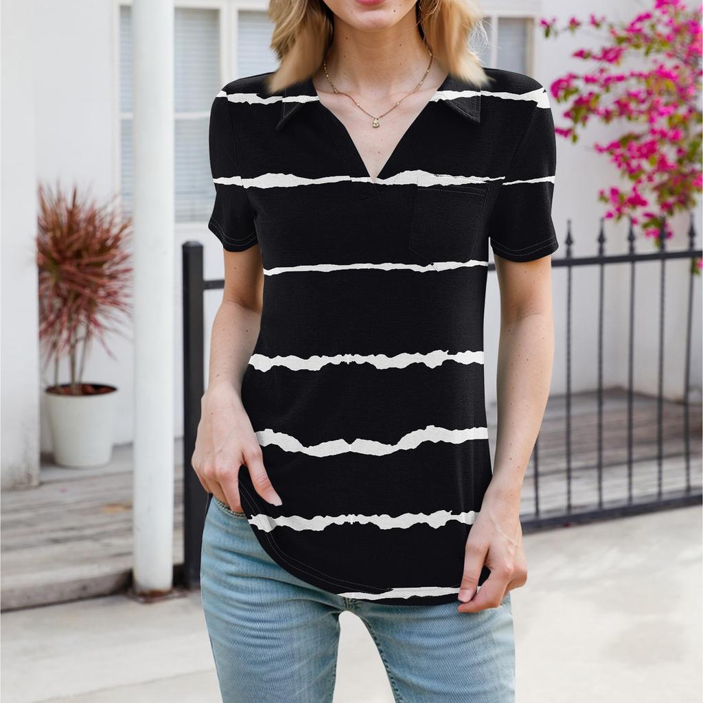Womens Shirts Summer Business Casual Work Tops Short Sleeve Button Down Collared V Neck Blouse T-Shirt