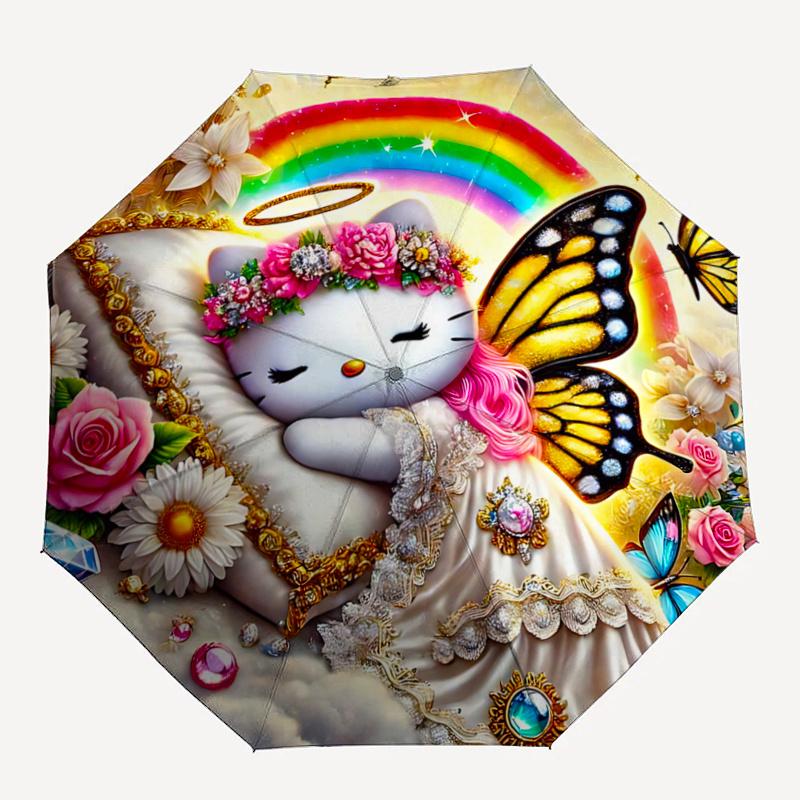 1pc Hello Kitty Butterfly Wings Automatic Opening/Closing Umbrella - Portable Folding Design, 8-Bone Iron Frame Outdoor Umbrella, Ideal Gift for Fans,
