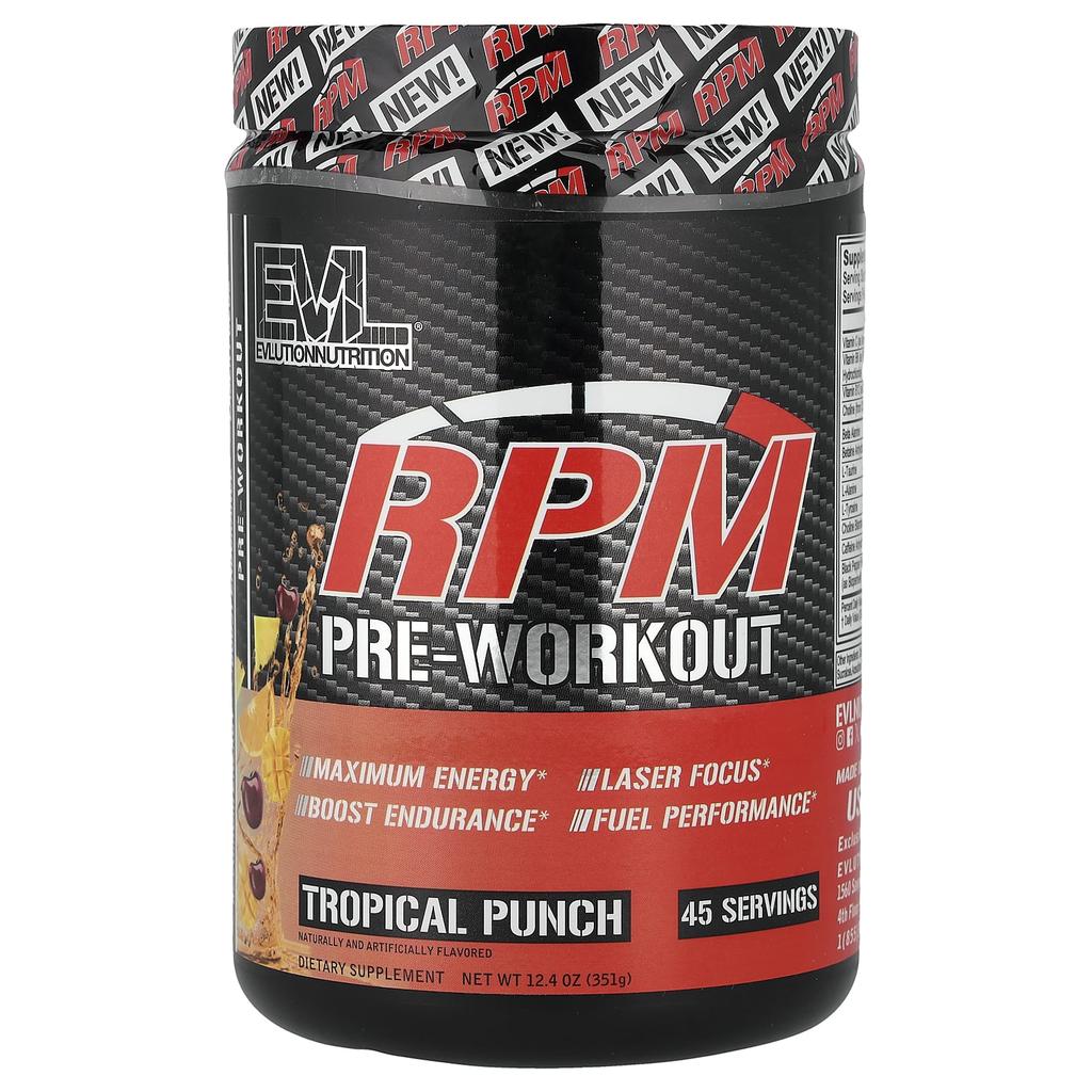 EVLution Nutrition Pre-Workout RPM, Tropical Punch, 351g (12.4oz)