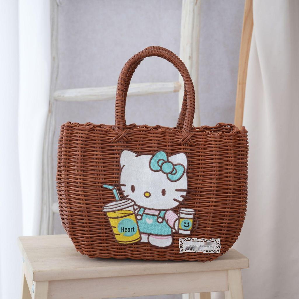 Adorable Cat Woven Tote Bag - Square Handmade Basket for Shopping & Everyday Use