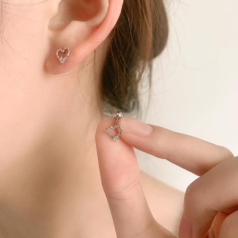 S925 Silver Mini Heart Stud Earrings With Screw Back Cute Bean Love Design Small Diamond Jewelry For Women