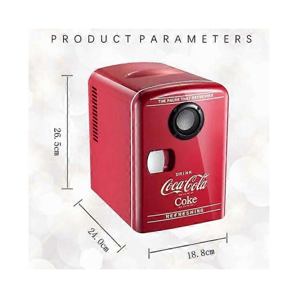 Coca-Cola 12V Tragbarer 4 Liter/6 Dosen Thermoelektrischer Mini-Kühlschrank/Warmhaltebox mit Bluetooth-Lautsprecher