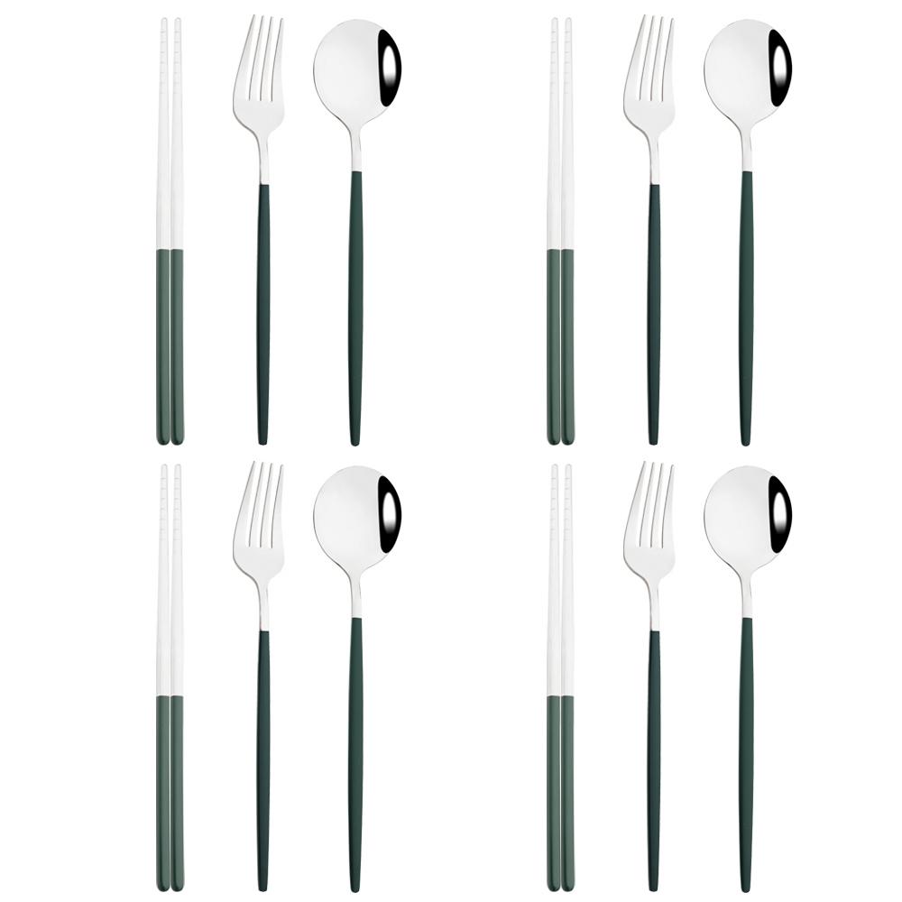 12dílná zlatá jídelní sada hůlky vidlička lžíce příborová sada vysoce kvalitní zrcadlová nerezová ocel příbory korejské nádobí