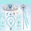 Set de Corona de Plástico, Varita Mágica, Collar, Pendientes, Lazo y Guantes de Princesa Elsa de Frozen para Niños