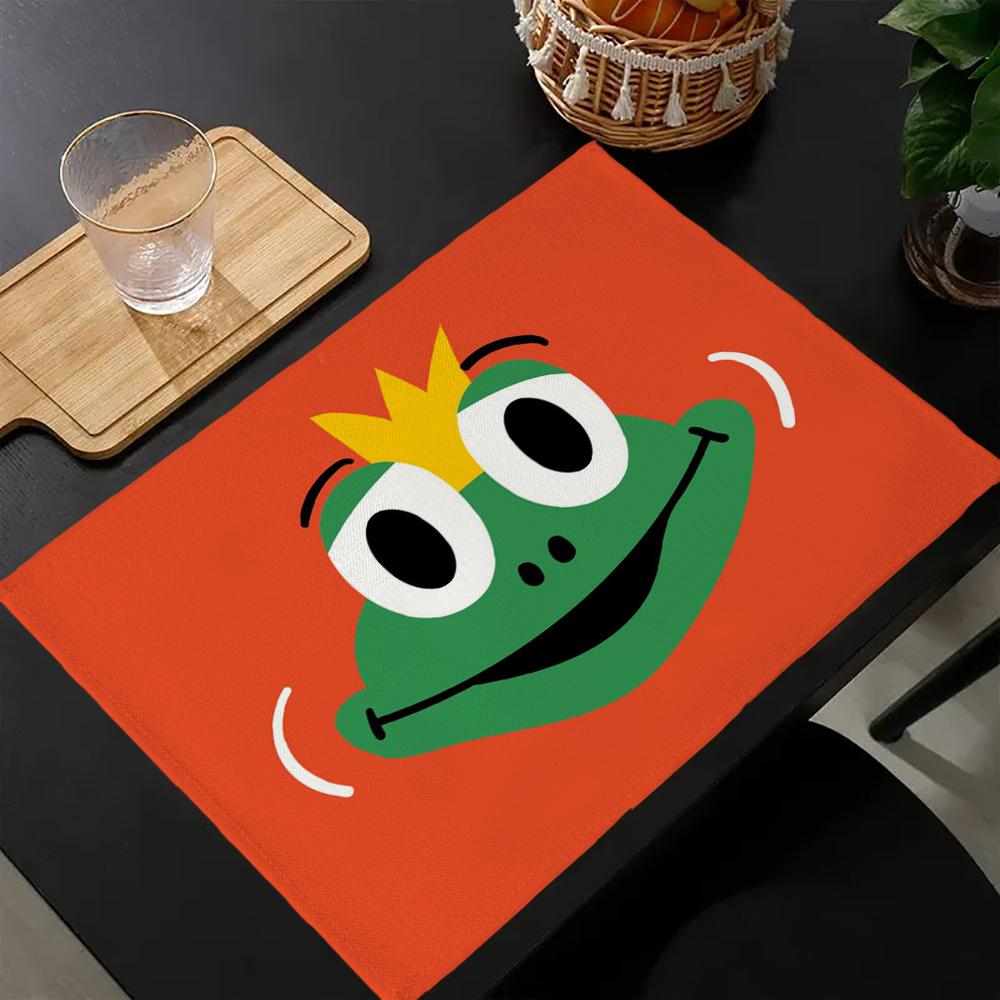 

Cute Animal Cartoon Printing Linen Insulation Western Food Mat Tableware Mat Holiday Table Decoration Coaster 30x45cm-4PC