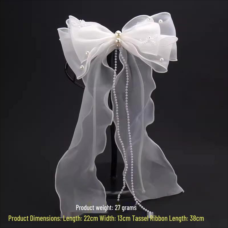 Pearl Bow Bridal Veil Hair Clip for Fairy Tale Wedding Styling