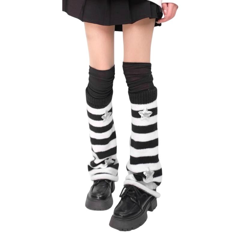 Polainas Punk para Mulheres Fofas Estrela Tricotadas Flare Longas para Botas com Meias Acima do Joelho Conjunto Roupa de Inverno Outono
