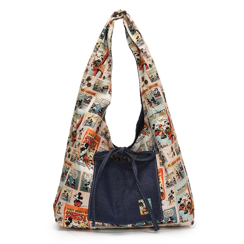 New Simple Cartoon Canvas Bag Fashion Academy Wind Hand Carry Tote Bag Large Capacity Shoulder Double Sided Backpack