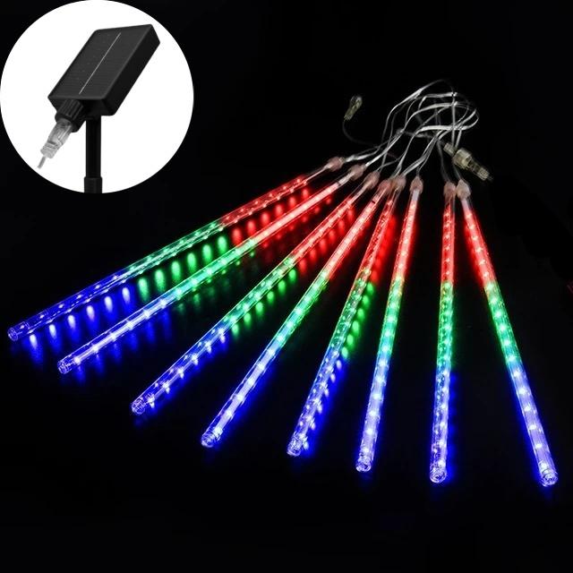 Solar Meteor Shower Rain LED String Lights 8 Tubes Street Garlands Christmas Tree Decorations for Outdoor Fairy Garden Lights