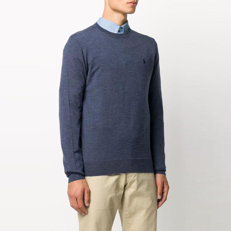 Polo Ralph Lauren Logo Solid Color Crew Neck Long Sleeve Wool Sweater Men sweater Blue 710714346-021