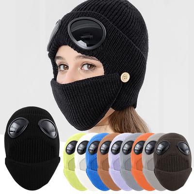 Women's Eyewear With Glasses Velvet Warm Wool Knitted Hat & Face Protection
