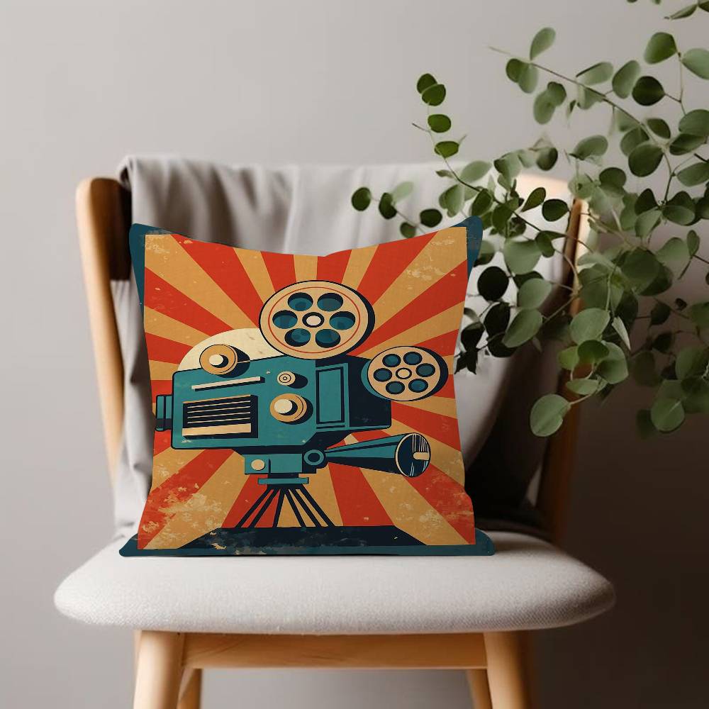 Coffee Pizza Retro Cinema and CafThemed Cushion Cover Decorative Pillow Sofa Home Decor Case Pillow Cases