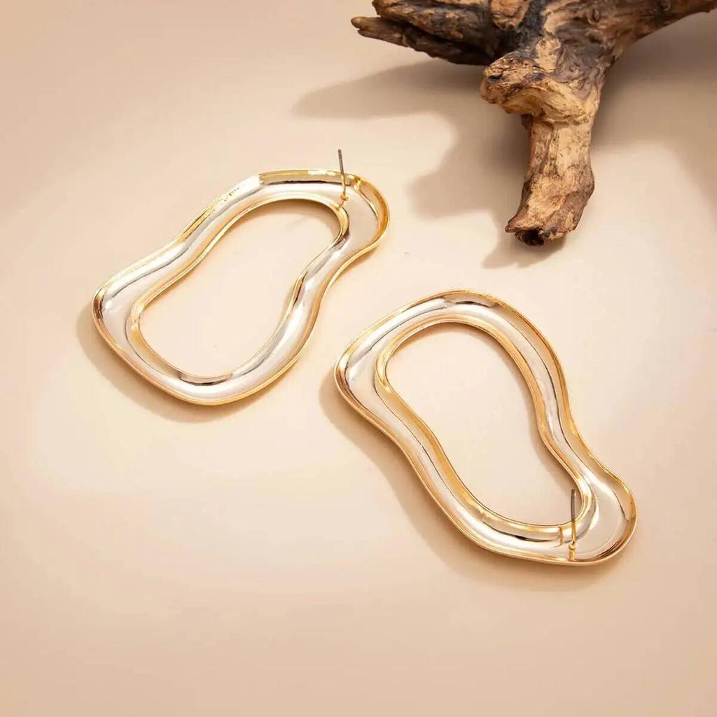 SHIXIN Vintage Irregular Hollow Pendant Earrings for Women Punk Gold Color Geometric Metal Piercing Earring Party Jewelry Gift