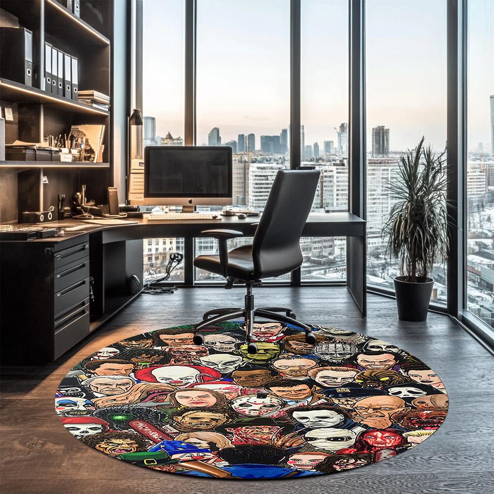 Halloween horror Printed Round Rug Carpet Chair Rug Area Rug Entryway Doormats,for Office Chair Living Room Bedroom Kitchen Room.