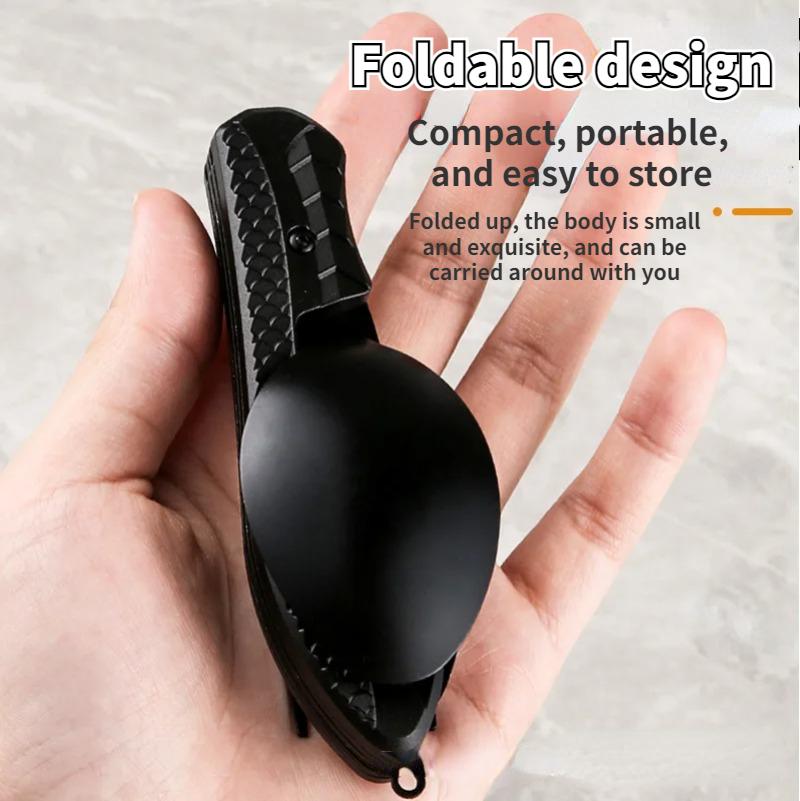 Outdoor Camping Utensilien Tragbarer Edelstahl Faltbarer Löffel Gabel Messer Flaschenöffner Combo Set Besteck Geschirr Multitool