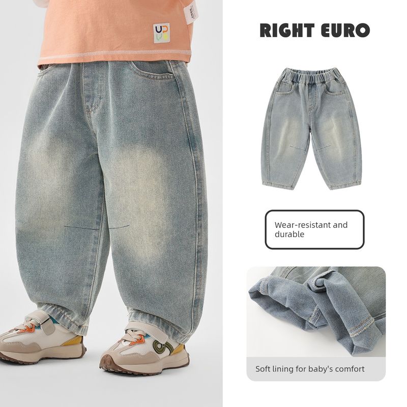 

Right European Style Boys Casual Jeans 2026 Spring New Children s Clothing Baby Kids Long Pants Spring and Autumn Korean Style Pants Cowboy Blue 90cm