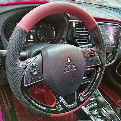 Hand-stitched Black Red  Leather Car Steering Wheel Cover For Mitsubishi Outlander 2016 -  ASX18 Eclipse Cross 2018