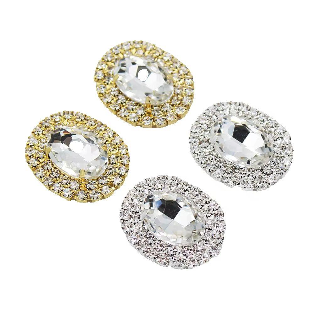 New 24*30mm Oval Flat BottomCrystal AB Sewing Rhinestones Buttons Gold Metal Applique DIY Wedding Decoration For 10Pcs/lot