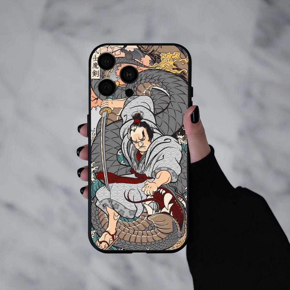 J-Japan Ukiyo-e S-Samurai Sea Phone Case For iPhone 17pro, 16,15,14,13,12,11 X XR Plus,Others Soft Black Cover
