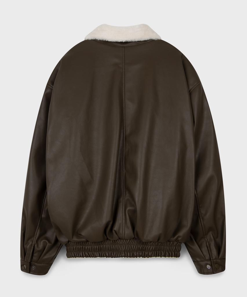 Place Studio Vegan Leather Fur Oversized Shearling Jacket Jumper [Brown]