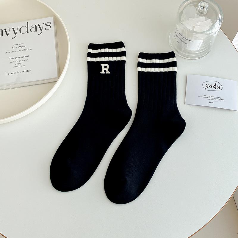 

Женские весенне-осенние полосатые бесшовные хлопковые носки средней длины 1 pair