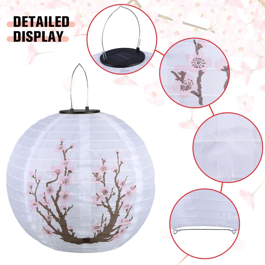 LED Solar Lantern 30cm Solar Power LED Plum Blossom Lights Nylon Colth Chinese Traditional Hanging Lanterns for Outdoor Indoor