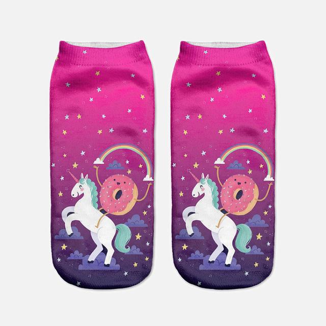 Harajuku 3D Print Unicorn Women Kawaii Ankle Licorne Chaussette Femme Calcetines Mujer Cute Art Socks Unisex