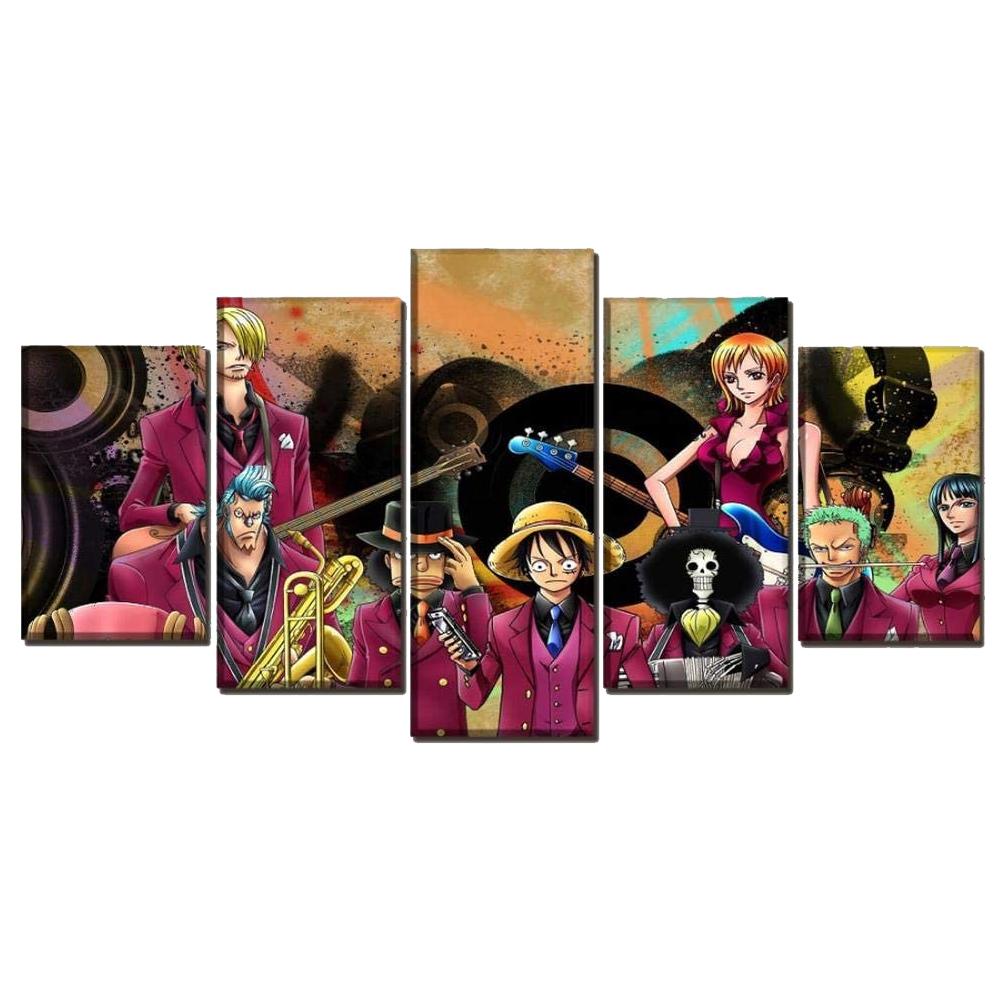 

Настенная живопись на холсте, 5 шт., Король пиратов Луффи, организация, плакаты и принты, печать на холсте, современное украшение для дома, спальни, без рамки 20x35cm*2 20x45cm*2 20x55cm*1