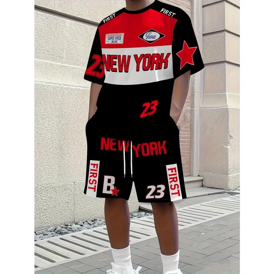 Summer Men's Set Minimalist Athletic Casual Crew Neck T-Shirt Streetwear Breathable Short-Sleeve Top and Shorts Two-Piece Set