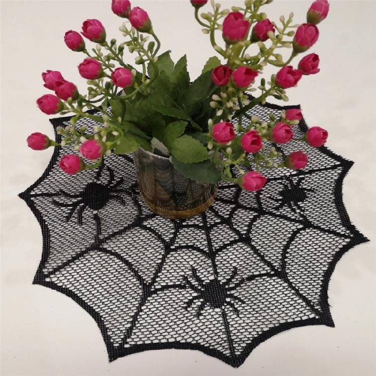 Schwarze runde Schnürsenkel-Deckchen mit Spinnennetzen Tischset für Paare und Einweihung