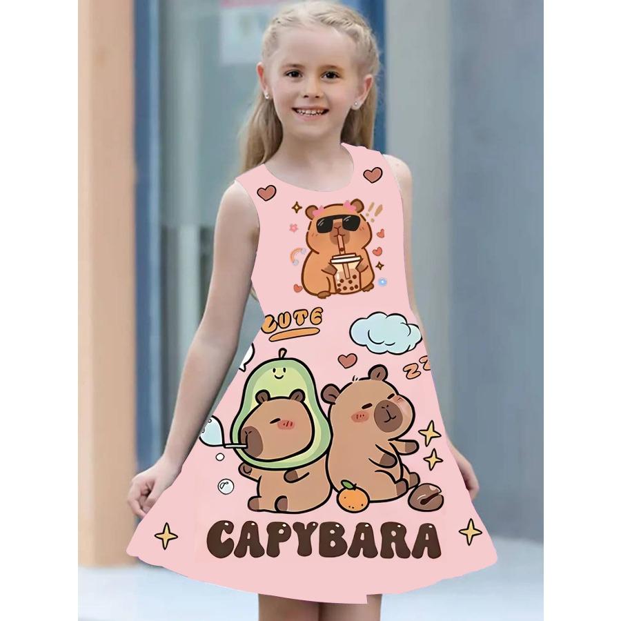 Sleeveless Crew Neck Vest Dress Foreign Style Cute Mermaid 3D Digital Printing Pattern Princess Dress