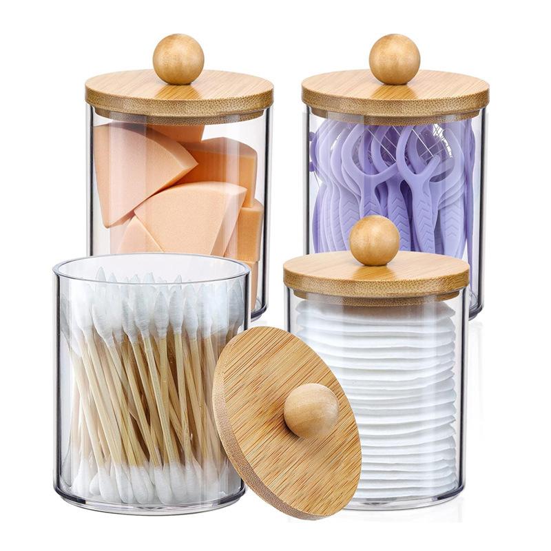 Round Acrylic Cotton Swab Box With Lid Dustproof Makeup Cotton Storage Toothpick Organizer Box