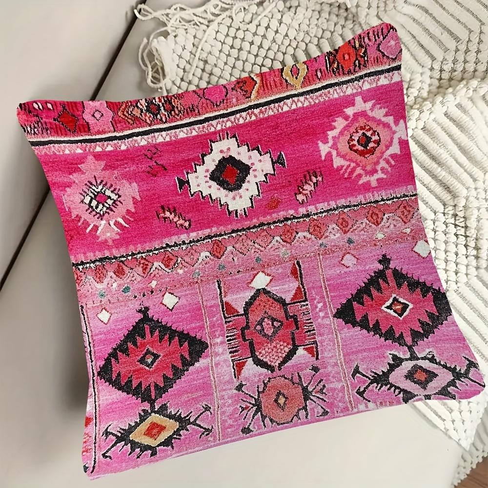 Exquisite Ornaments Unisex Pink Boho Moroccan Pillow Cover Vintage Hot Geometric Pattern Soft Throw Pillow Case For Ethnic Bohemian Home Sofa Decor Gift