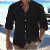 Men's Linen Button-Down Shirt Summer Beach Shirt Long-Sleeved Plain Solid Collared Spring/Summer Casual Everyday Wear